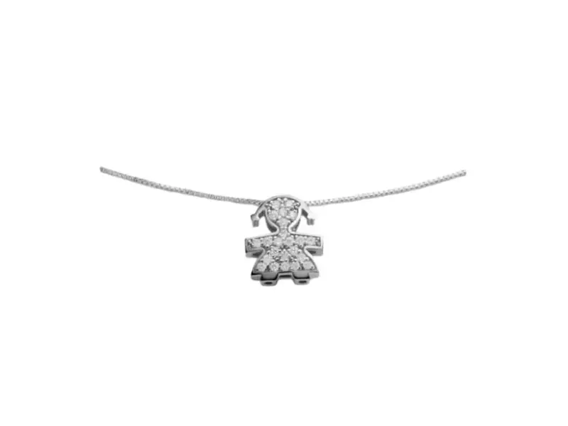 18KT WHITE GOLD NECKLACE GIRL SILHOUETTE WITH DIAMONDS I TESORINI LE BEBE' LBB951